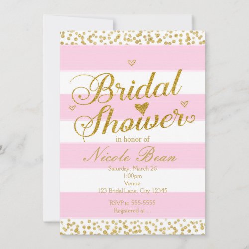 Pink White  Gold Hearts BRIDAL SHOWER Invitations