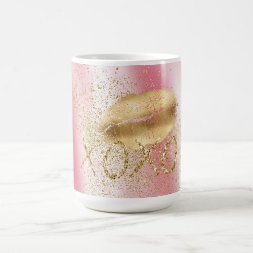 Pink White Gold Lips Kiss Gold Glitter XOXO Coffee Mug