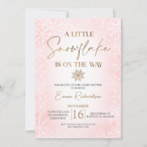 Pink White Gold Little Snowflake Baby Shower Invitation