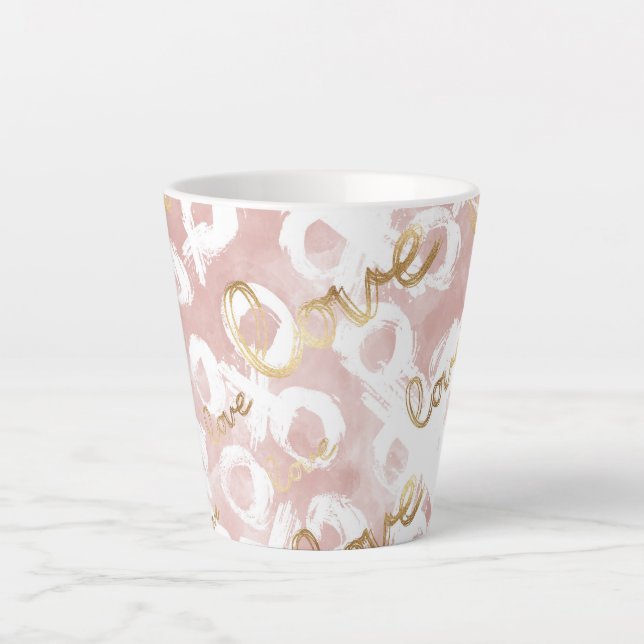 Pink White Gold Love XO Latte Mug (Front)