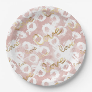 Pink White Gold Love XO Paper Plates