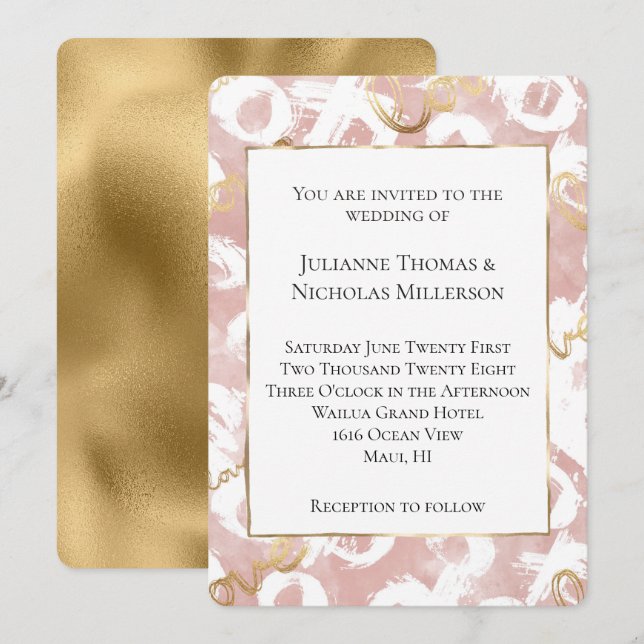 Pink White Gold Love XO Wedding Invitation (Front/Back)