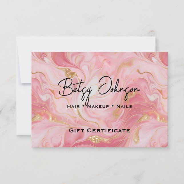 Pink White Gold Marbled Gift Certificate Card (Front)