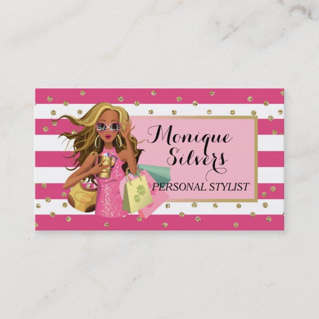 Pink & White/Gold Savvy Shopper Business Card (Front)