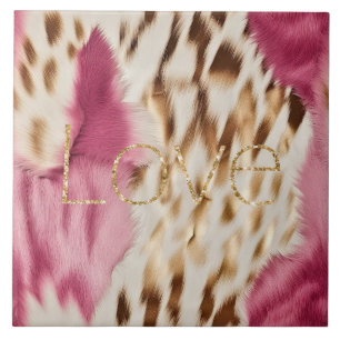 Pink White Gold Southwest Cowgirl Glitter Love Ceramic Tile