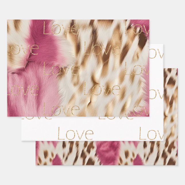 Pink White Gold Southwest Cowgirl Glitter Love Wrapping Paper Sheets (Set)