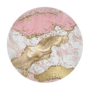 Pink White Golden Mauve Glitter Marbled Agate Cutting Board