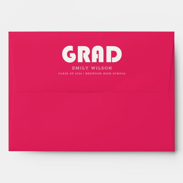 Pink White Grad Graduate Graduation Envelope (Back (Top Flap))