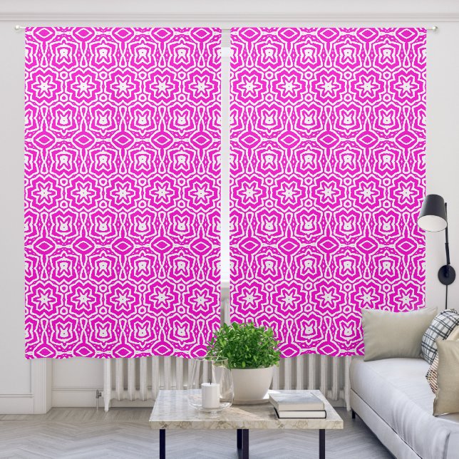Pink White Graphic Pattern Drapes Curtains (Living Room)
