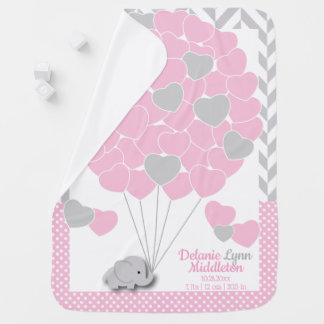 Pink, White Gray Elephant Baby Boy Receiving Blanket