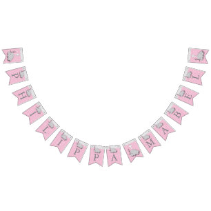 Pink, White Gray 🐘 Elephant Baby - Christening Bunting Flags