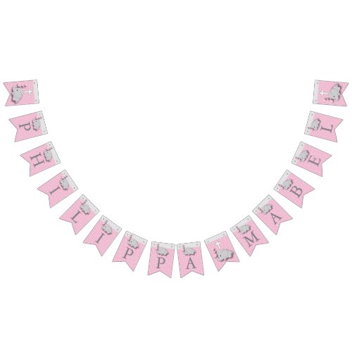 Pink White Gray  Elephant Baby _ Christening Bunting Flags