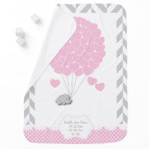 Pink, White Gray Elephant Baby Girl 2 Stroller Blanket