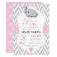 Pink, White Gray Elephant Baby Shower 2 Card