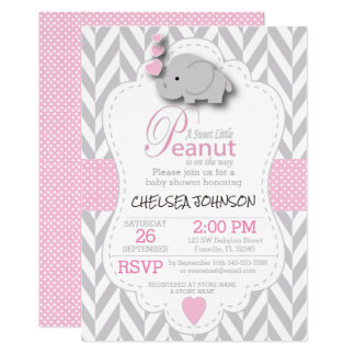 Pink, White Gray Elephant Baby Shower 2 Card