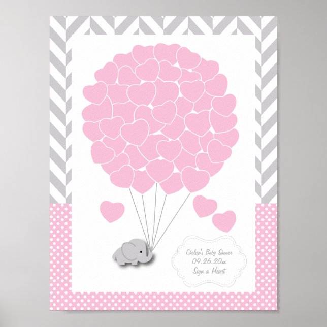 Pink, White, Gray Elephant Baby Shower 2 - Guest Poster (Front)