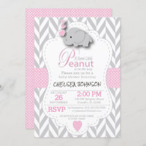 Pink, White Gray Elephant 🐘 Baby Shower 2 Invitation