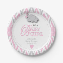 Pink, White Gray Elephant Baby Shower 2 Paper Plates