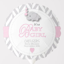 Pink, White Gray Elephant Baby Shower Balloon