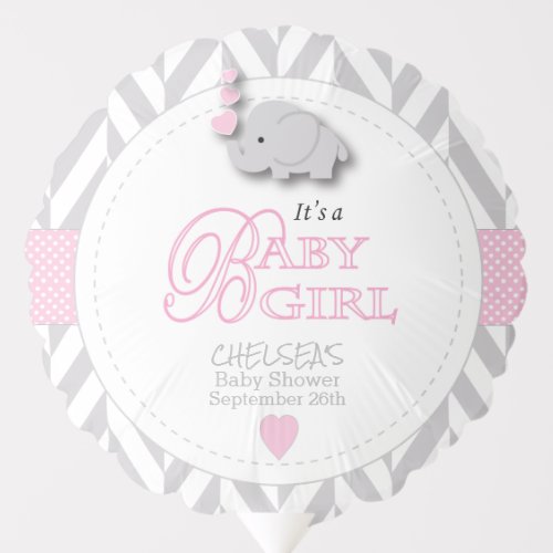 Pink White Gray Elephant Baby Shower Balloon