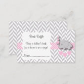 Pink, White Gray Elephant Baby Shower Book Raffle Enclosure Card (Front/Back)