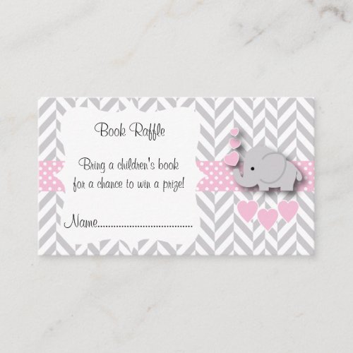 Pink White Gray Elephant Baby Shower Book Raffle Enclosure Card