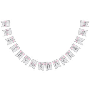 Pink, White Gray Elephant Baby Shower Bunting Flags