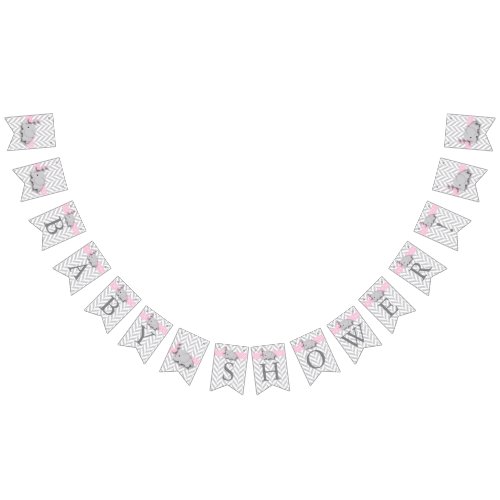 Pink White Gray Elephant Baby Shower Bunting Flags