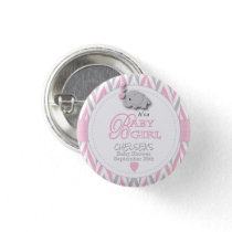 Pink, White Gray Elephant Baby Shower Button