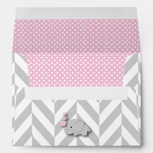 Pink White Gray Elephant Baby Shower Envelope