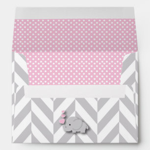Pink, White Gray Elephant Baby Shower Envelope