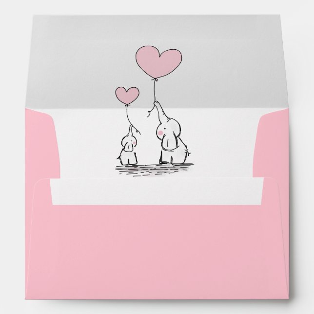 Pink, White Gray Elephant Baby Shower Envelope (Back (Bottom))