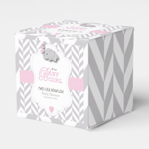 Pink White Gray Elephant Baby Shower Favor Boxes