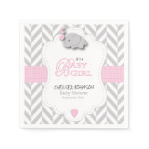 Pink, White Gray Elephant Baby Shower Paper Napkins