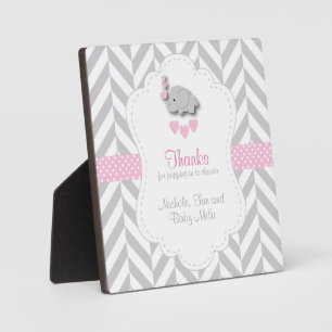 Pink, White Gray Elephant Baby Shower Plaque