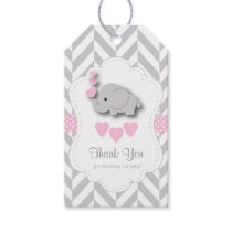 Pink, White Gray Elephant Baby Shower Thank You Gift Tags