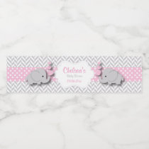 Pink, White Gray Elephant Baby Shower Water Bottle Label