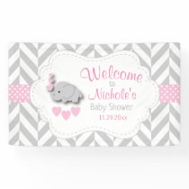 Pink, White Gray Elephant Baby Shower Welcome Banner