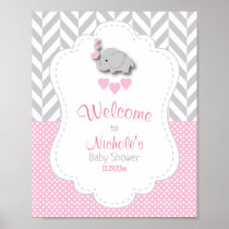 Pink, White Gray Elephant Baby Shower Welcome Poster