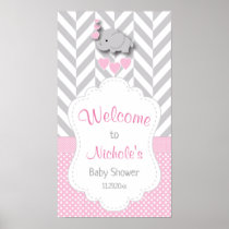 Pink, White & Gray Elephant Baby Shower Welcome Poster