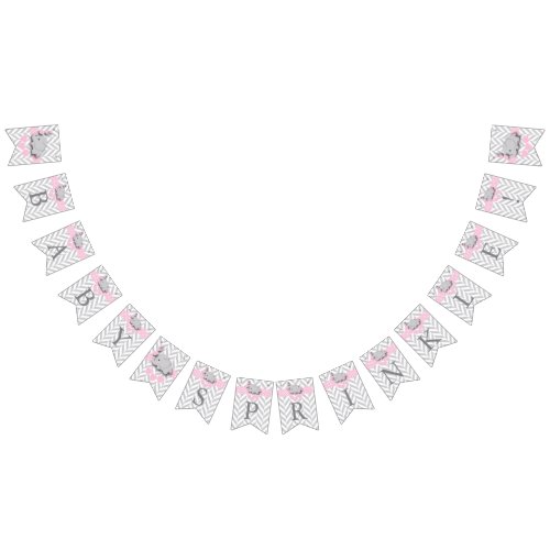 Pink White Gray Elephant Baby Sprinkle Bunting Flags