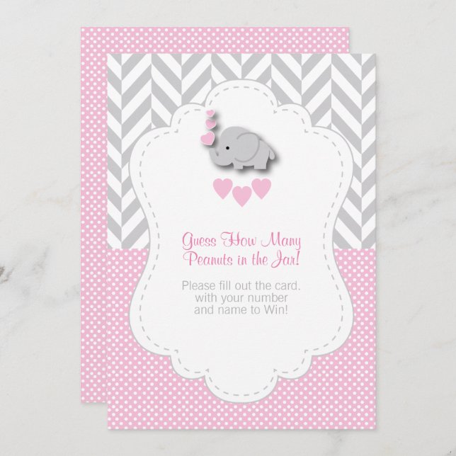 Pink, White Gray Elephant 🐘  - Game Instructions Invitation (Front/Back)