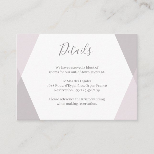 Pink White Gray Geometric Wedding Hotel Detail Enclosure Card (Front)
