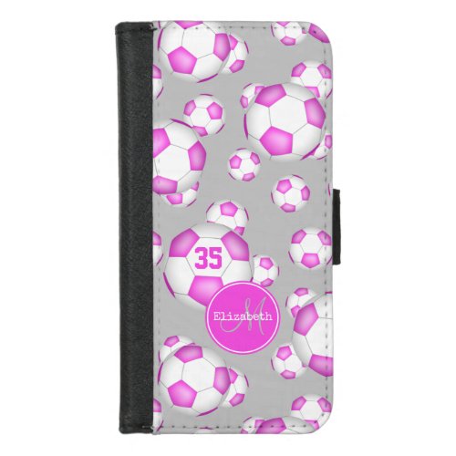 pink white gray girly soccer balls pattern iPhone 87 wallet case