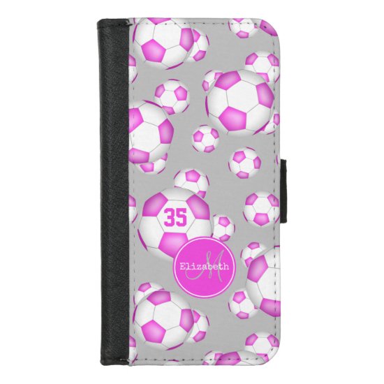 pink white gray girly soccer balls pattern iPhone 8/7 wallet case