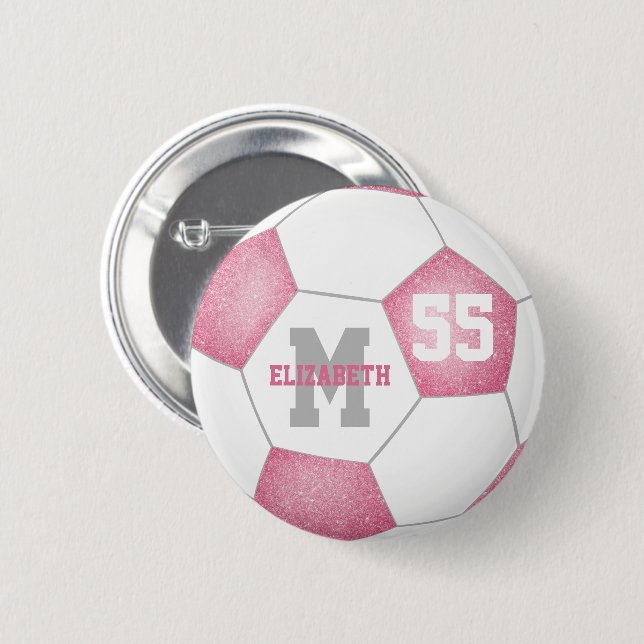pink white gray girly soccer personalized button (Front & Back)