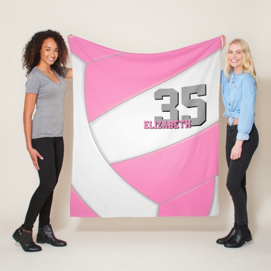 pink white gray girly volleyball personalized fleece blanket