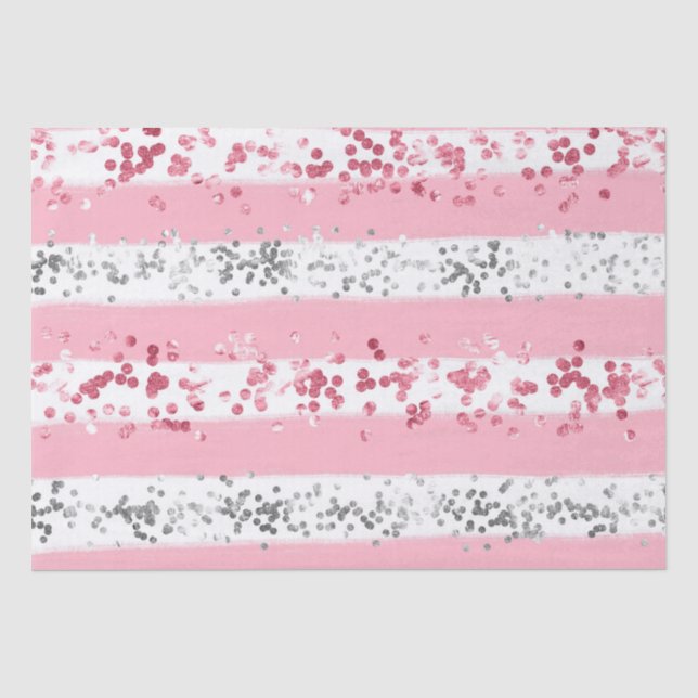  Pink White Gray Glitter Birthday Baby Bridal Show Tissue Paper (Front)