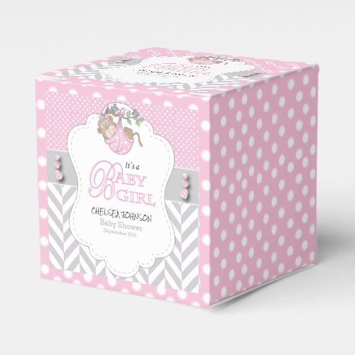Pink White Gray Monkey Baby Shower Favor Boxes