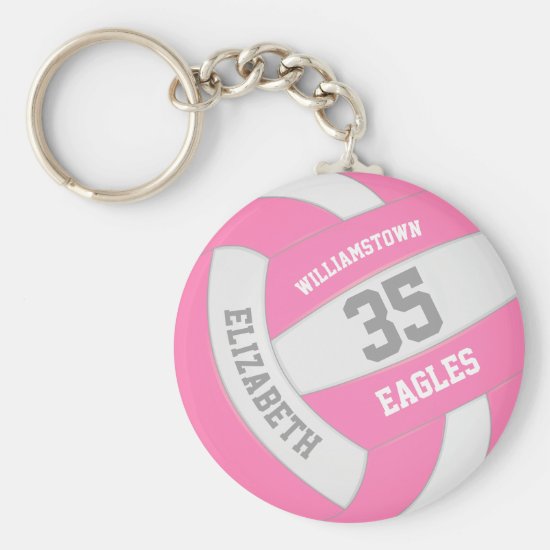 pink white gray personalized team name volleyball keychain